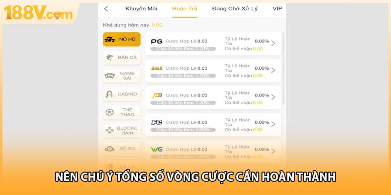 Nên chú ý tổng số vòng cược cần hoàn thành